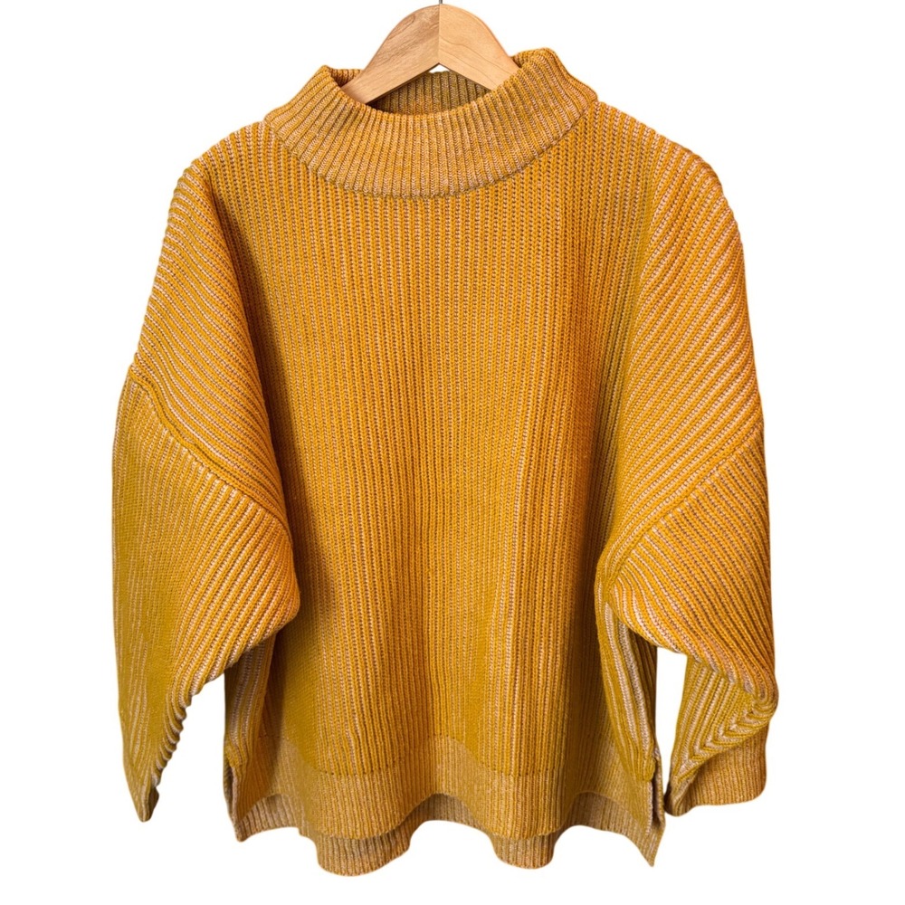 Topshop Womens Mustard Yellow Ribbed Mock Neck Oversized Knit Sweater US 12 L‎
